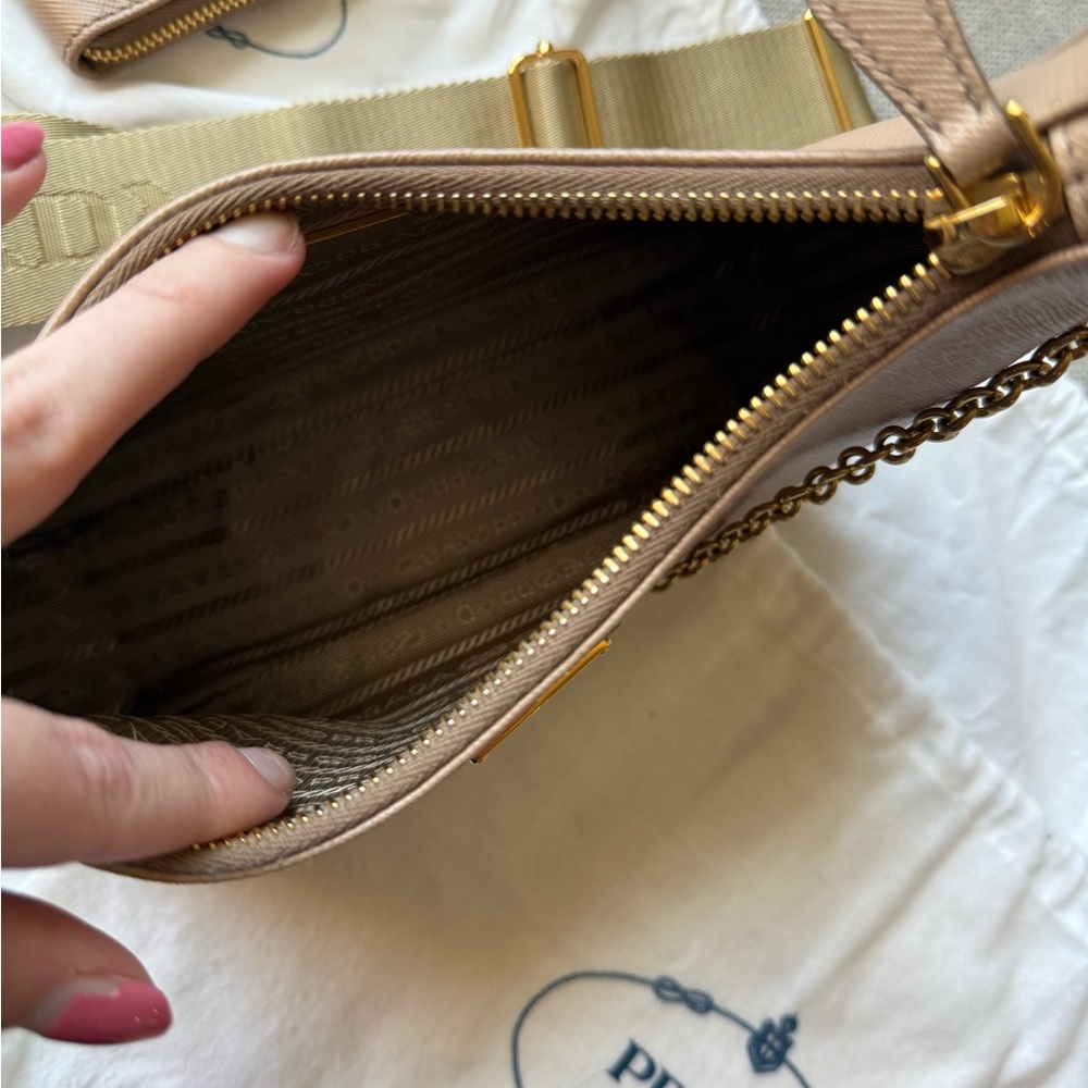 Prada Taupe Saffiano Leather Chain Shoulder Bag with Gold Hardware - Picture 9 of 13
